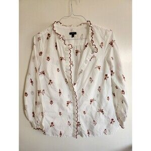 TALBOTS Women's Scallop Trim Embroidered Shirt Size MP Cottagecore Prairie Boho